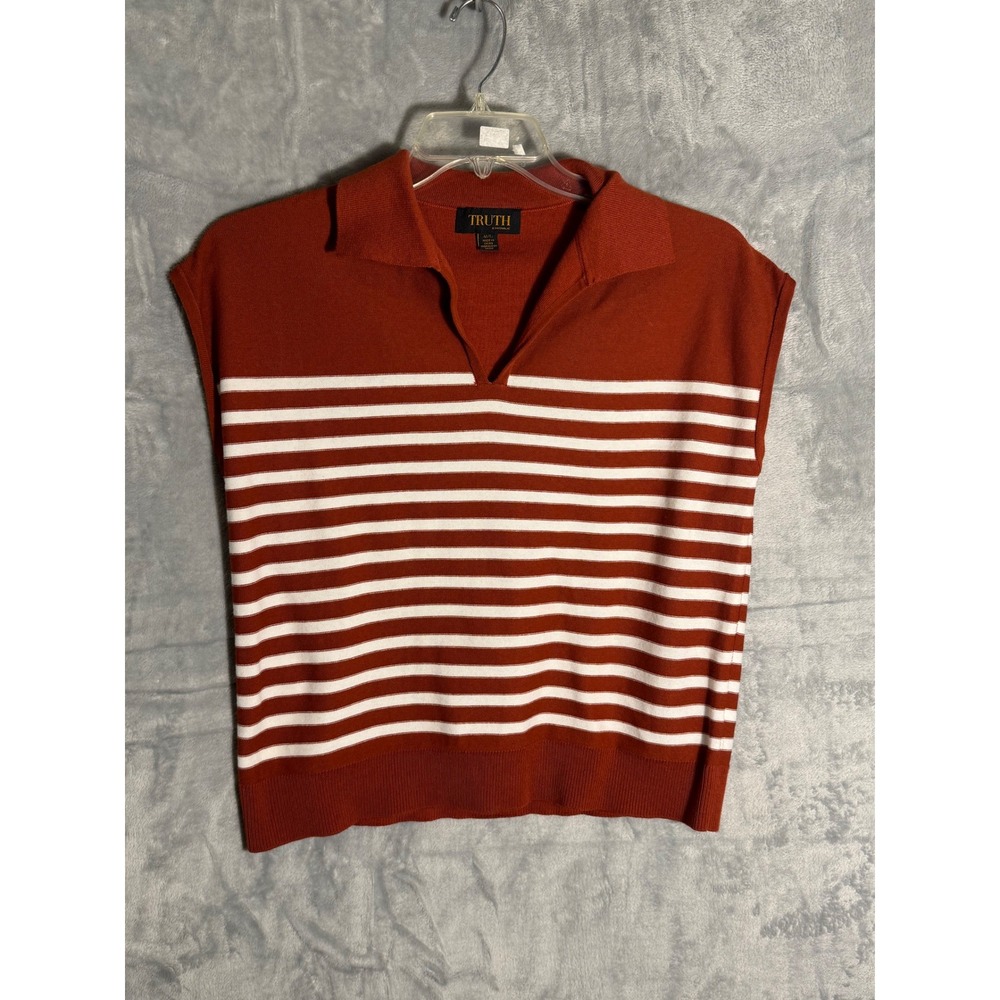Truth‎ by Republic Womens Rust Orange Striped Knit Sleeveless Polo Top Size M